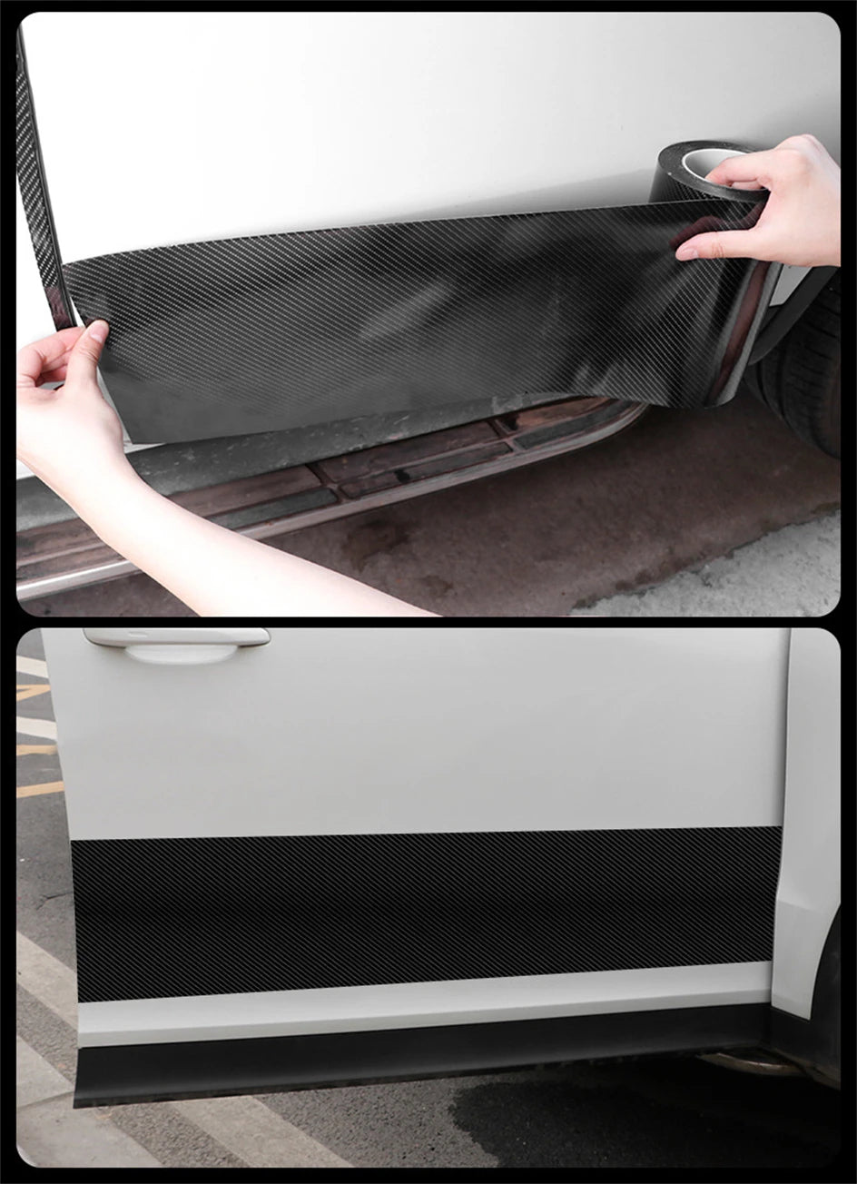 3D Nano Carbon Fiber Car Tape Black Car Door Edge Guards Side Mirror Anti-Scratch Collision Strip Waterproof Protector Film Tape